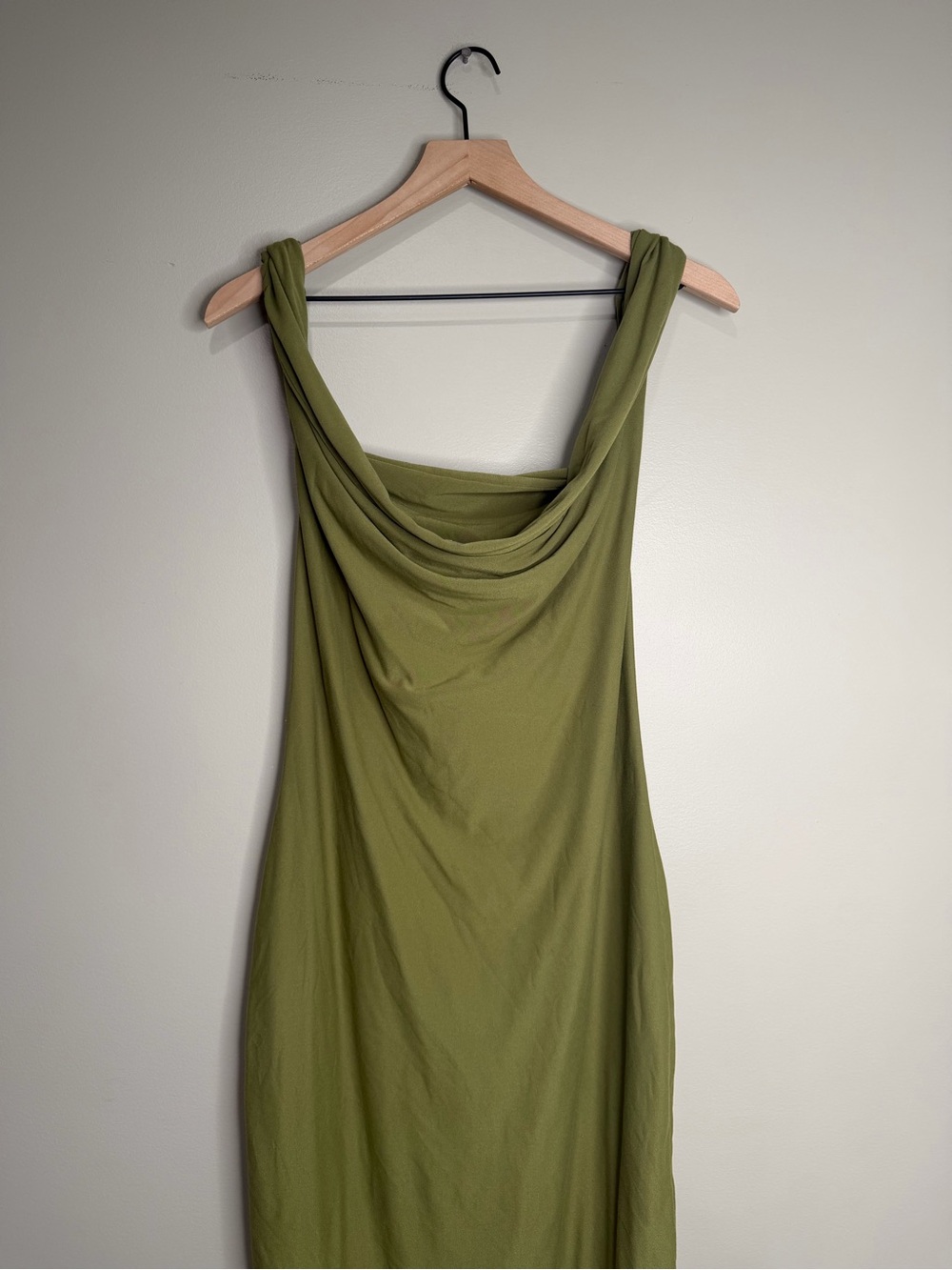 Club L London SALOME Olive Twisted Asymmetric Midi Dress US 10 - Picture 2 of 5